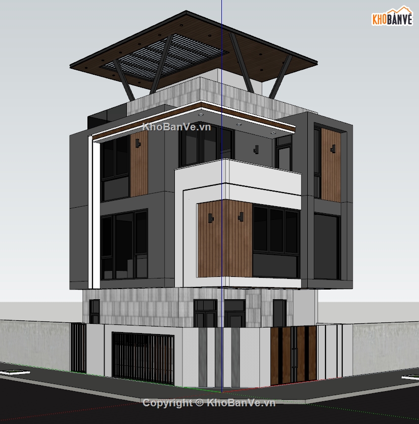 nhà phố sketchup,Model sketchup nhà phố,nhà phố 2 mặt tiền,file sketchup