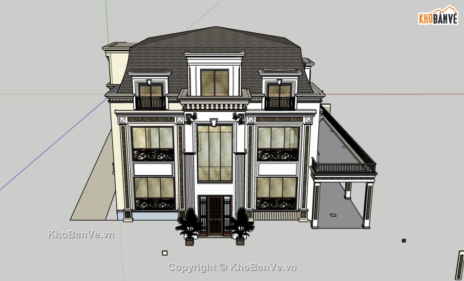 biệt thự 3 tầng,biệt thự tân cổ 3 tầng,sketchup biệt thự