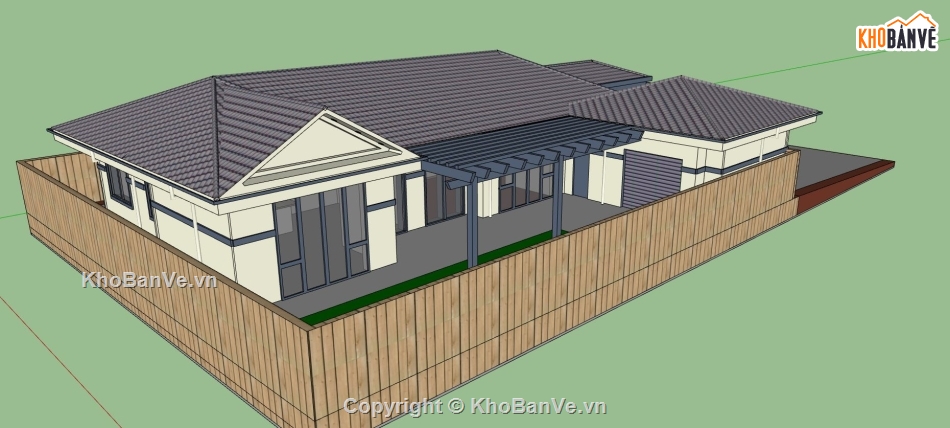 biệt thự 1 tầng,sketchup biệt thự 1 tầng,phối cảnh biệt thự 1 tầng,dựng 3d su biệt thự 1 tầng