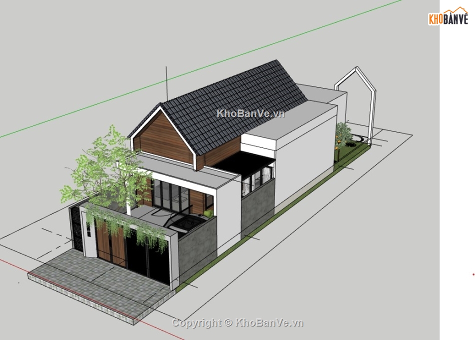 nhà phố 1 tầng,su nhà phố,sketchup nhà phố,su nhà phố 1 tầng