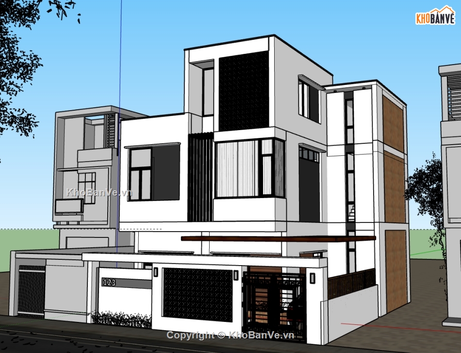 nhà phố 3 tầng,file su nhà phố 3 tầng,model sketchup nhà phố 3 tầng,file sketchup nhà phố 3 tầng