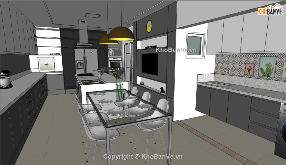 su nội thất bếp,sketchup nội thất bếp,su nội thất