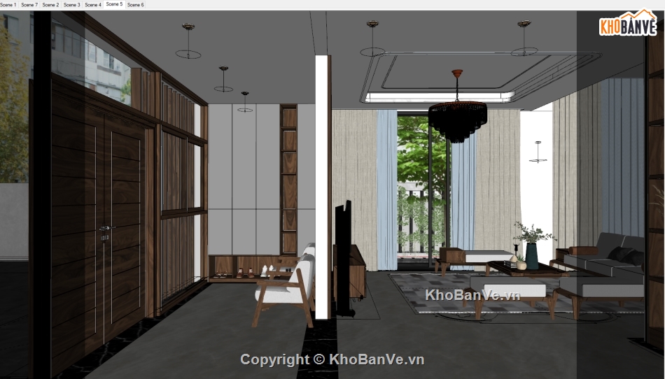 Sketchup + Vray nội thất,sketchup nội thất khách bếp,file sketchup nhà bếp,model sketchup phòng khách,file su khách bếp