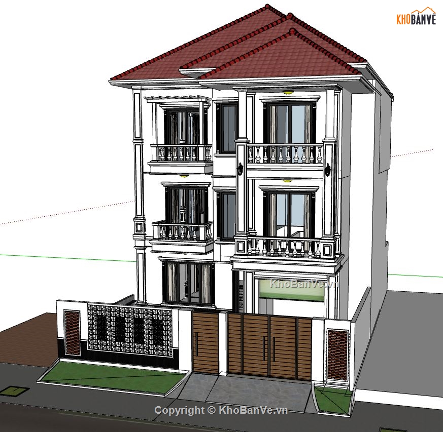 biệt thự 3 tầng,mẫu biệt thự 3 tầng,sketchup biệt thự 3 tầng
