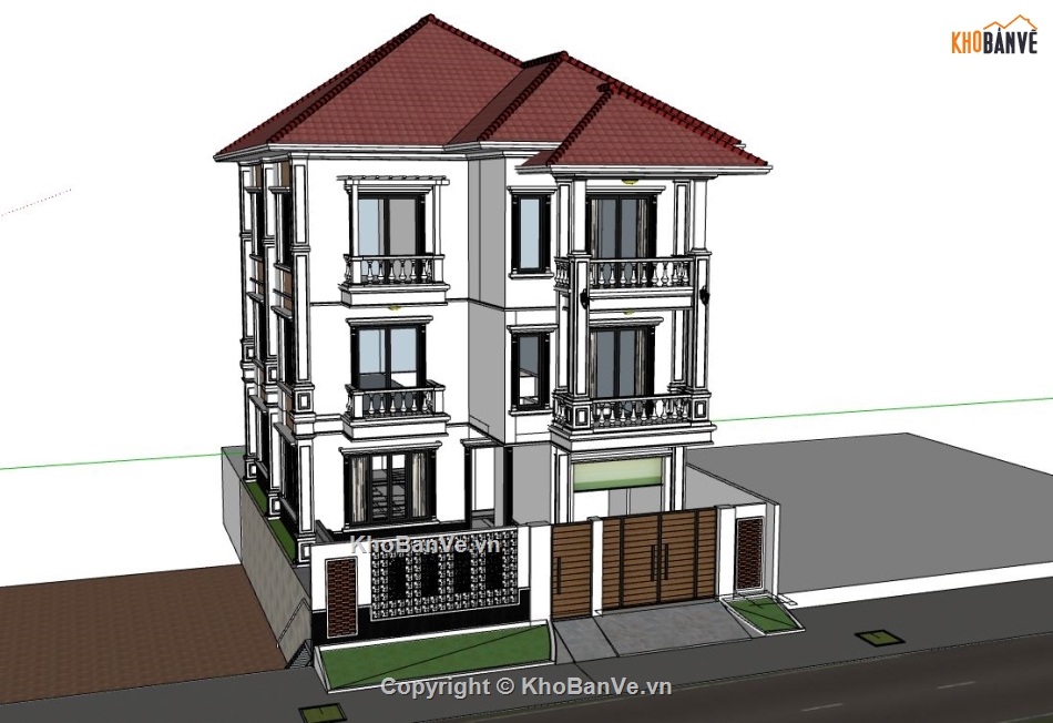 biệt thự 3 tầng,mẫu biệt thự 3 tầng,sketchup biệt thự 3 tầng