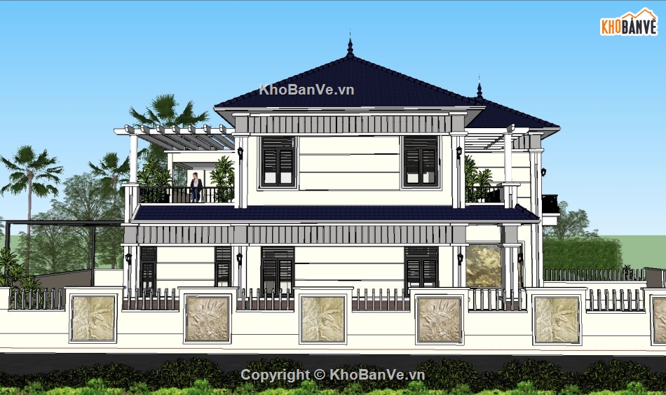 Sketchup ngoại thất,Sketchup ngoại cảnh biệt thự,ngoại cảnh biệt thự,file sketchup biệt thự 2 tầng,sketchup biệt thự 2 tầng