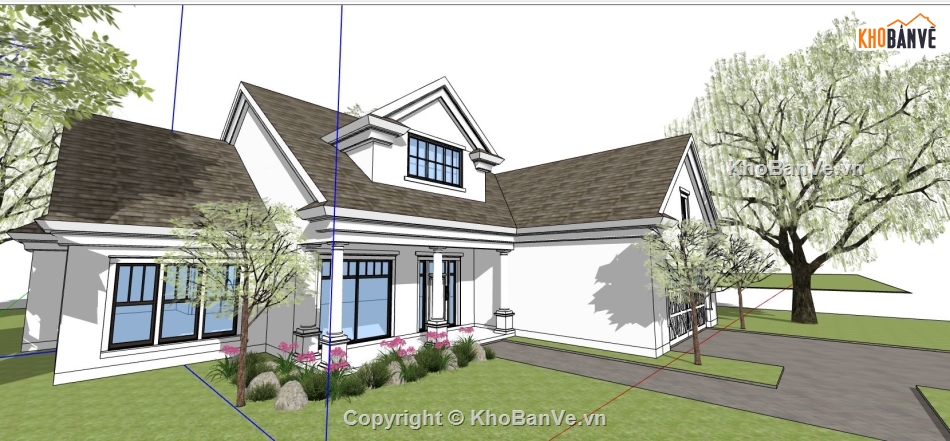 bản vẽ file su biệt thự 1 tầng,file sketchup dựng nhà 1 tầng,model su biệt thự 1 tầng,file sketchup nhà 1 tầng