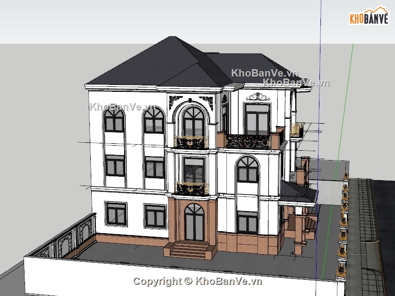 biệt thự 3 tầng,biệt thự sketchup,model 3d biệt thự 3 tầng,biệt thự 3 tầng file su,file sketchup biệt thự 3 tầng