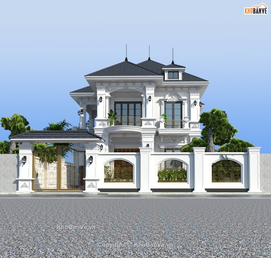 biệt thự 2 tầng,sketchup biệt thự tân cổ điển,model su biệt thự tân cổ điển,Model su biệt thự 2 tầng,Sketchup biệt thự 2 tầng