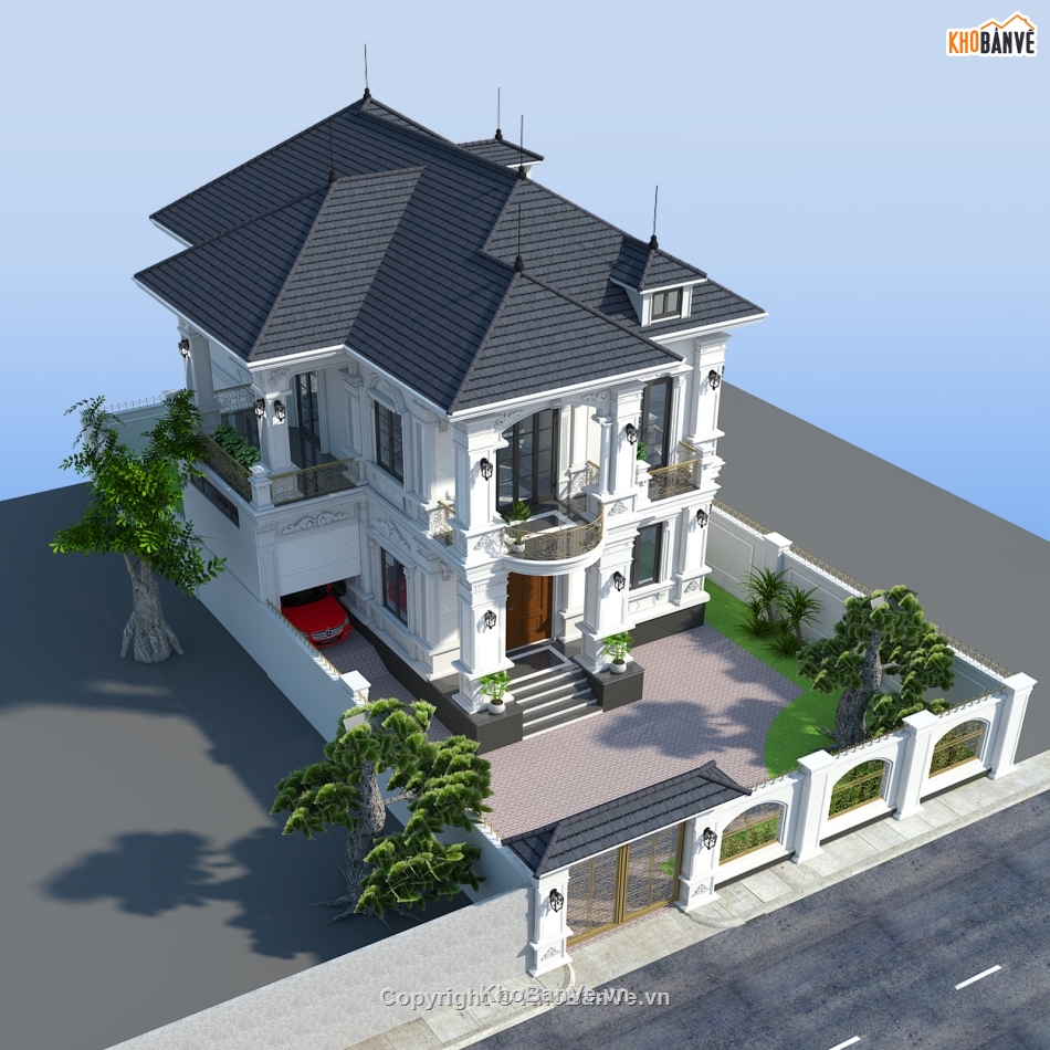 biệt thự 2 tầng,sketchup biệt thự tân cổ điển,model su biệt thự tân cổ điển,Model su biệt thự 2 tầng,Sketchup biệt thự 2 tầng