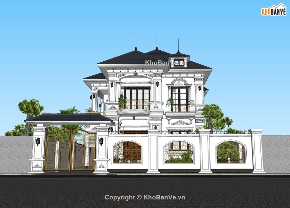 biệt thự 2 tầng,sketchup biệt thự tân cổ điển,model su biệt thự tân cổ điển,Model su biệt thự 2 tầng,Sketchup biệt thự 2 tầng