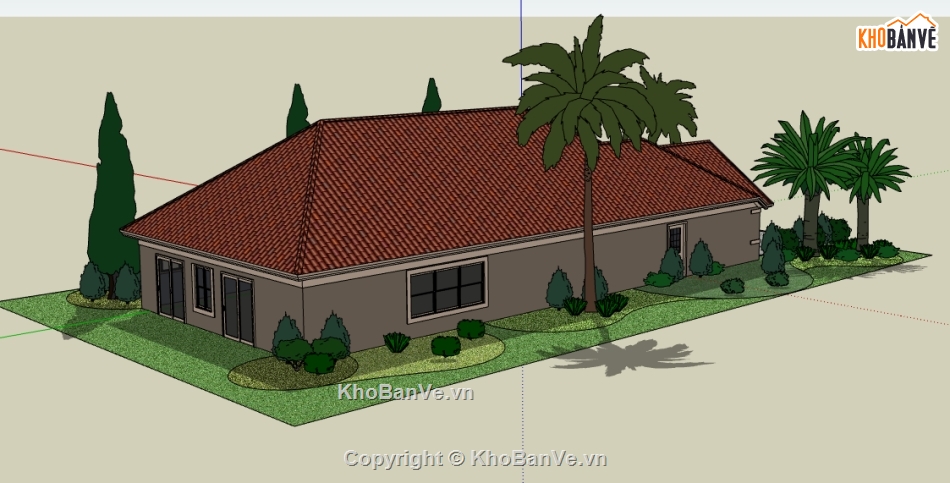 file su biệt thự vườn 1 tầng,thiết kế biệt thự 1 tầng file sketchup,biệt thự 1 tầng dựng model su