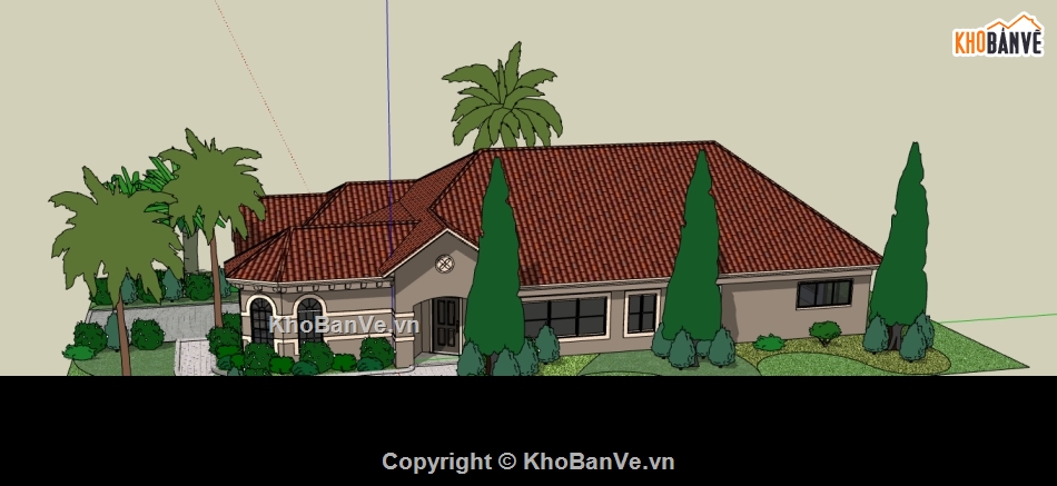 file su biệt thự vườn 1 tầng,thiết kế biệt thự 1 tầng file sketchup,biệt thự 1 tầng dựng model su