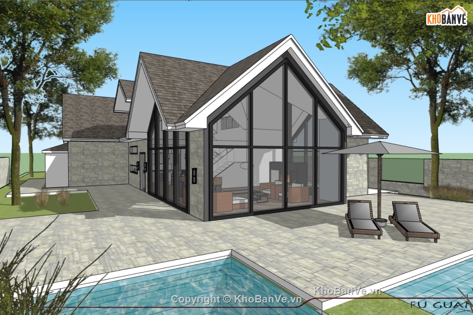 File Su Bungalow 10x30m,Bungalow 10x30m có hồ bơi,mẫu thiết kế bungalow,sketchup thiết kế bungalow