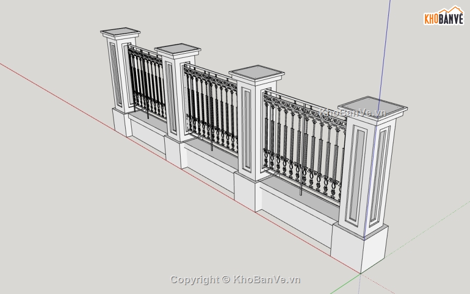 Model Sketchup Hàng rào sắt (KT trụ 500x500x2100mm)