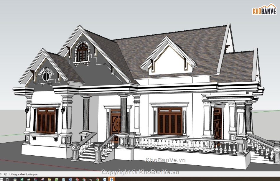 biệt thự 1 tầng,mẫu biệt thự sketchup,su biệt thự mái thái 1 tầng,model su biệt thự 1 tầng,biệt thự 1 tầng sketchup