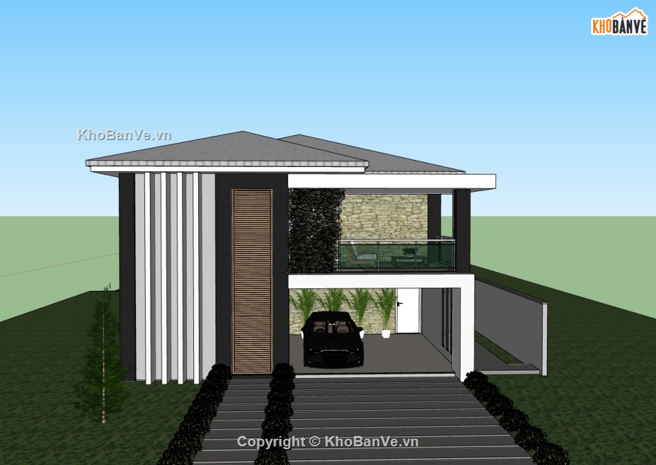 biệt thự 2 tầng,su biệt thự,sketchup biệt thự