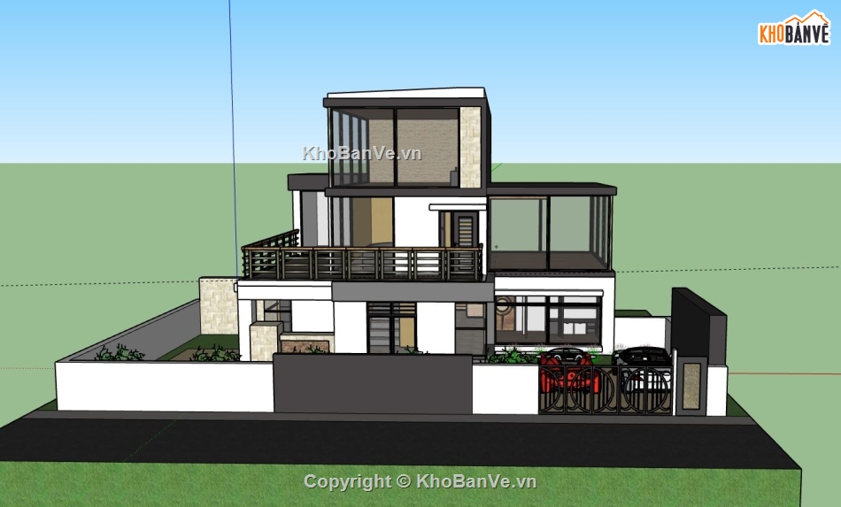 biệt thự 3 tầng,model su biệt thự 3 tầng,sketchup biệt thự 3 tầng