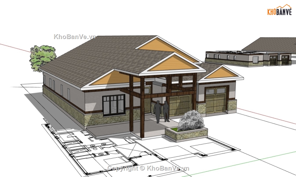 biệt thự 1 tầng,su biệt thự,sketchup biệt thự,su biệt thự 1 tầng