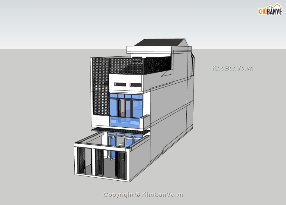 nhà phố 3 tầng,su nhà phố,sketchup nhà phố