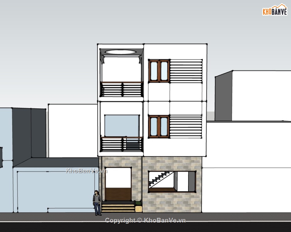 nhà phố 3 tầng,su nhà phố,sketchup nhà phố,su nhà phố 3 tầng
