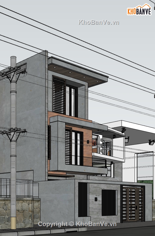 sketchup nhà phố 3 tầng,nhà phố 3 tầng kích thước 6.3x15m,phối cảnh nhà phố 3 tầng,mẫu 3dsu nhà phố 3 tầng