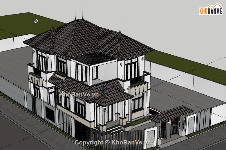 Biệt thự 2 tầng,Model su biệt thự 2 tầng,sketchup biệt thự 2 tầng