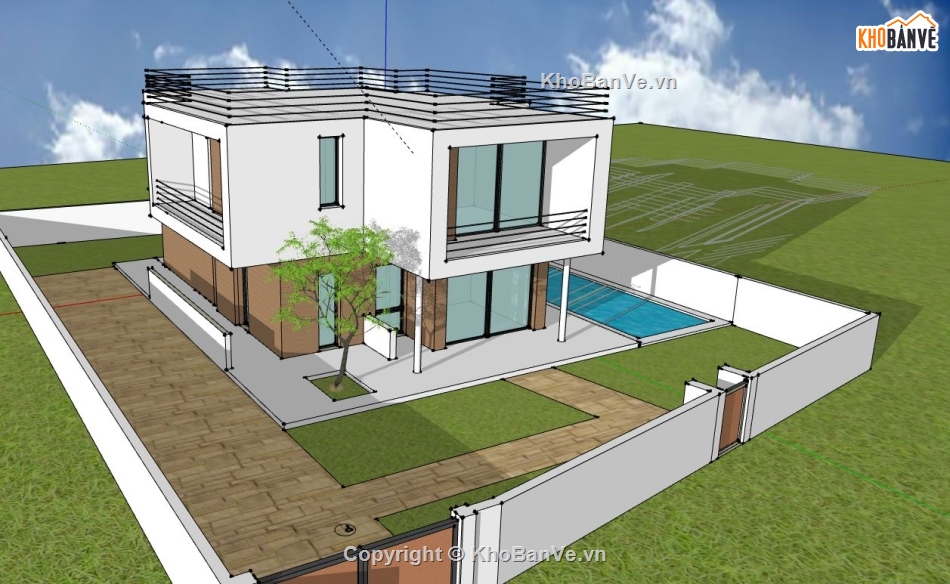 biệt thự 2 tầng,sketchup biệt thự 2 tầng,model su biệt thự 2 tầng