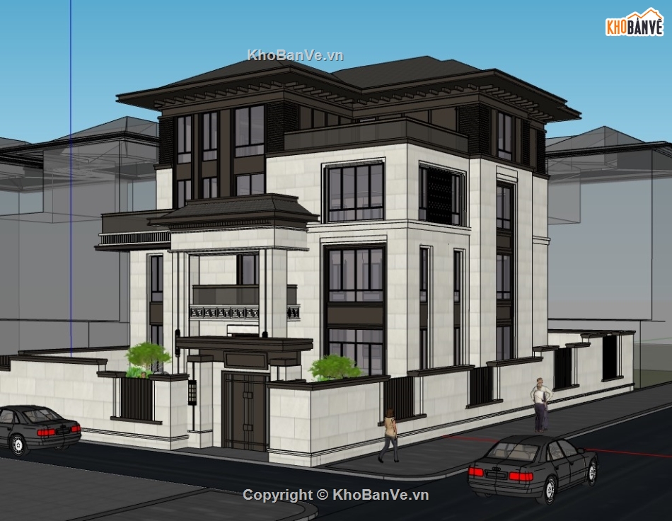 su biệt thự,sketchup biệt thự,su biệt thự 3 tầng