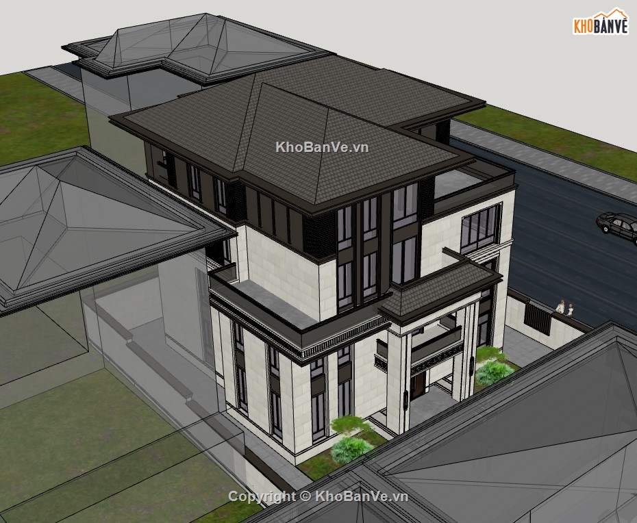 su biệt thự,sketchup biệt thự,su biệt thự 3 tầng