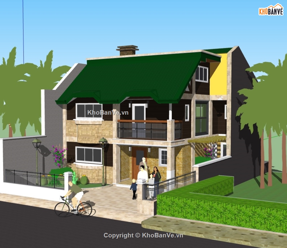 biệt thự 3 tầng,su biệt thự,sketchup biệt thự,su biệt thự 3 tầng