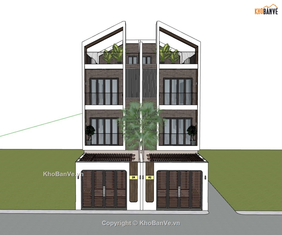 biệt thự 4 tầng,su biệt thự,biệt thự song lập,biệt thự song lập 4 tầng,sketchup biệt thự song lập 4 tầng