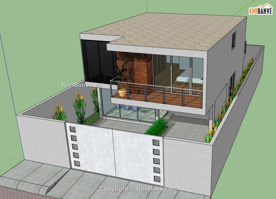 nhà 2 tầng hiện đại,mẫu nhà phố 2 tầng,sketchup nhà phố 2 tầng,file su nhà phố 2 tầng