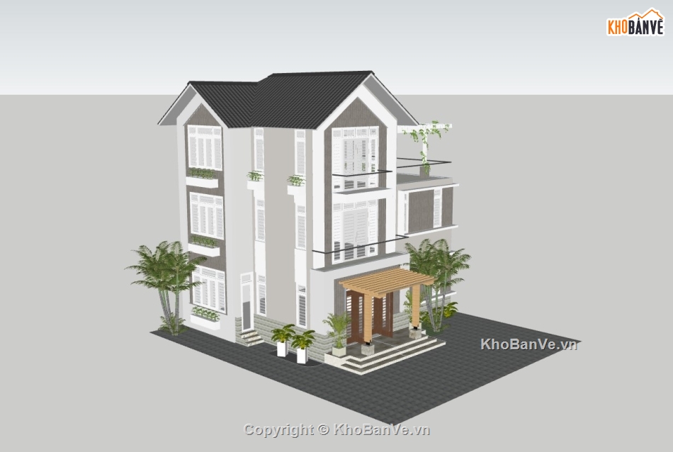 nhà phố 3 tầng,su nhà phố,sketchup nhà phố 3 tầng,model su nhà phố 3 tầng