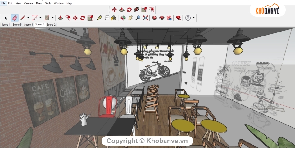 Model nội thất,Sketchup coffee,quán cafe sketchup,mẫu quán cafe su,mẫu sketchup quán cafe