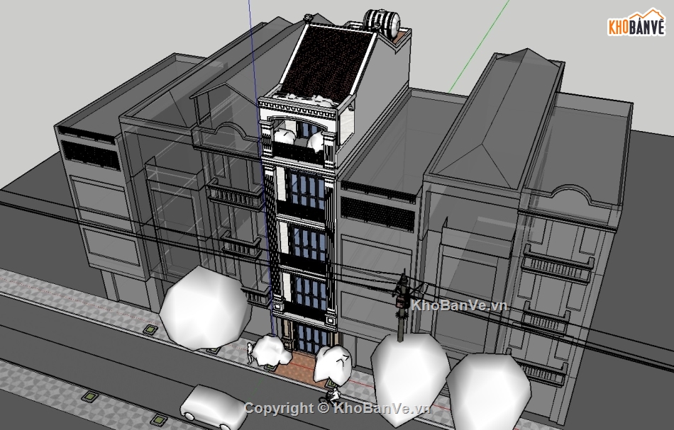 nhà phố 5 tầng,Model sketchup nhà phố,nhà phố cổ điển