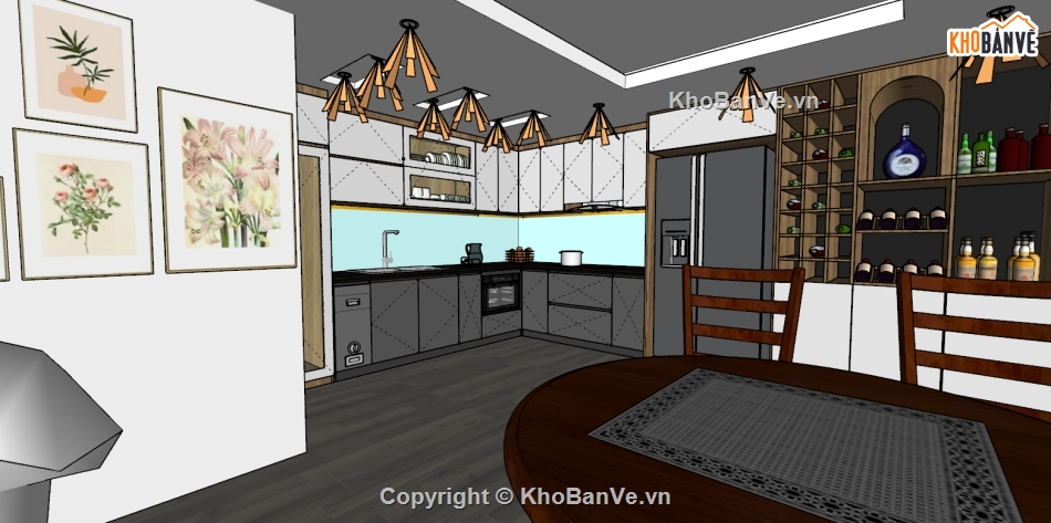 sketchup tủ bếp,File sketchup tủ bếp,Model sketchup phòng bếp,Model sketchup bếp ăn