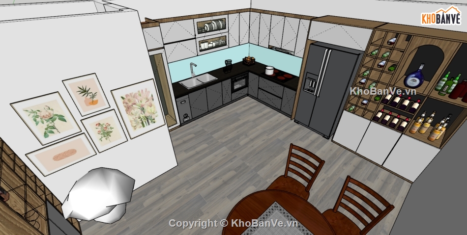sketchup tủ bếp,File sketchup tủ bếp,Model sketchup phòng bếp,Model sketchup bếp ăn