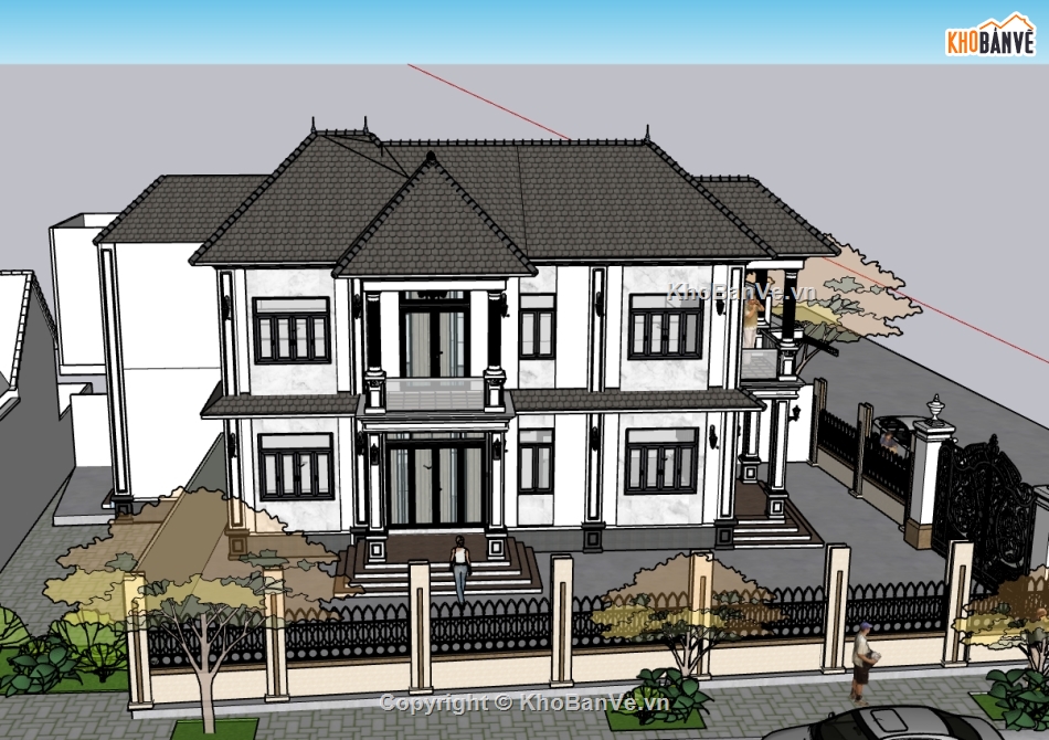 biệt thự 2 tầng,su biệt thự,sketchup biệt thự