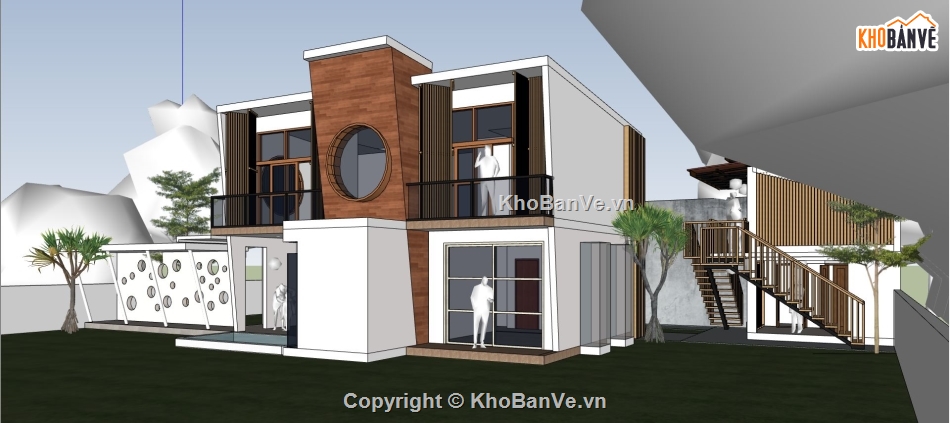 villa đẹp,file su villa 2 tầng,mẫu sketchup villa 2 tầng