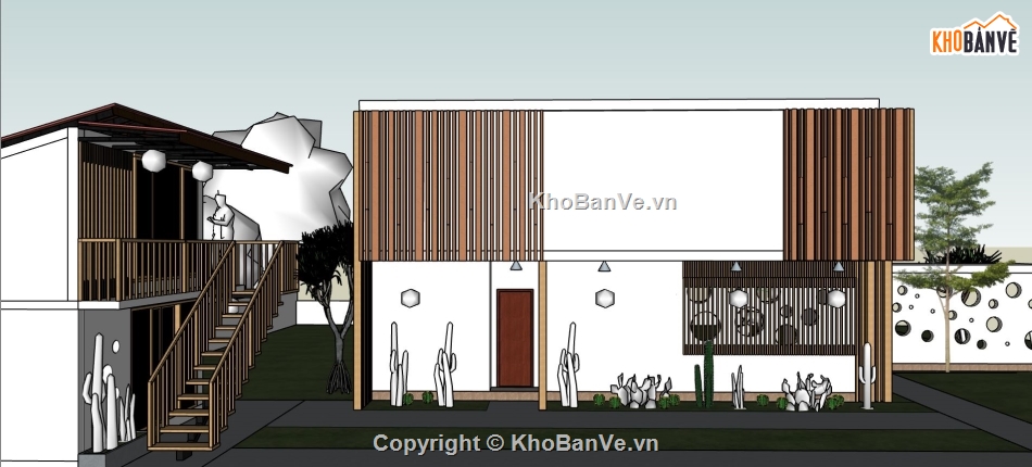 villa đẹp,file su villa 2 tầng,mẫu sketchup villa 2 tầng