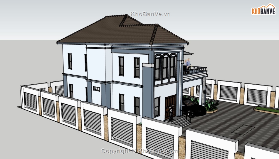 villa su,biệt thự villa 2 tầng,sketchup villa 2 tầng,phối cảnh villa model sketchup