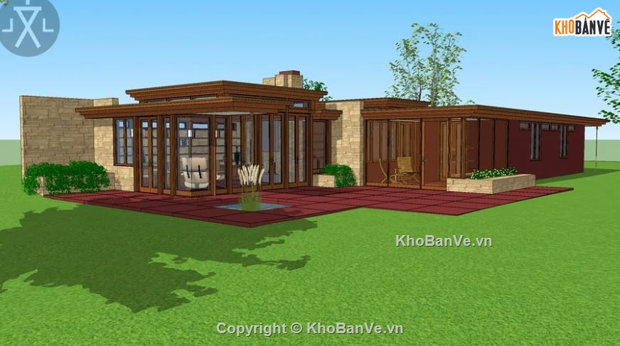 Model su nhà vườn,mẫu nhà vườn 1 tầng,Sketchup nhà vườn,File sketchup nhà vườn,Nhà vườn model su