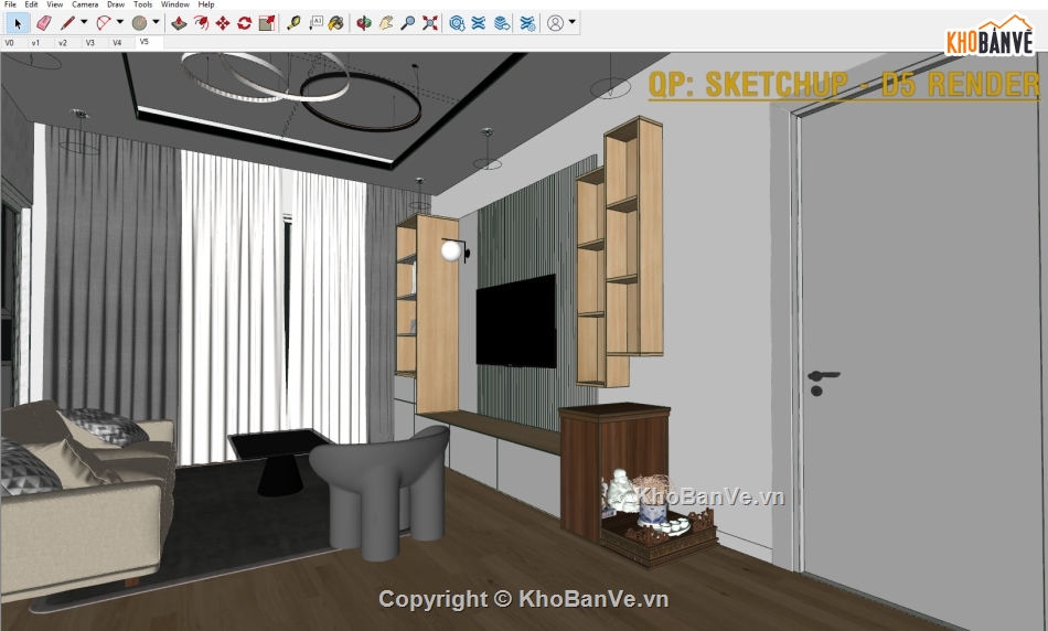 sketchup nội thất khách bếp,File sketchup nội thất,File sketchup nội thất nhà phố,File sketchup Khách bếp,sketchup nội thất bếp