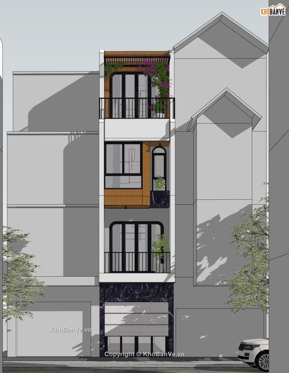 nhà phố 4 tầng 3x12m,model su nhà phố 4 tầng,thiết kế sketchup nhà phố 4 tầng,nhà phố 4 tầng