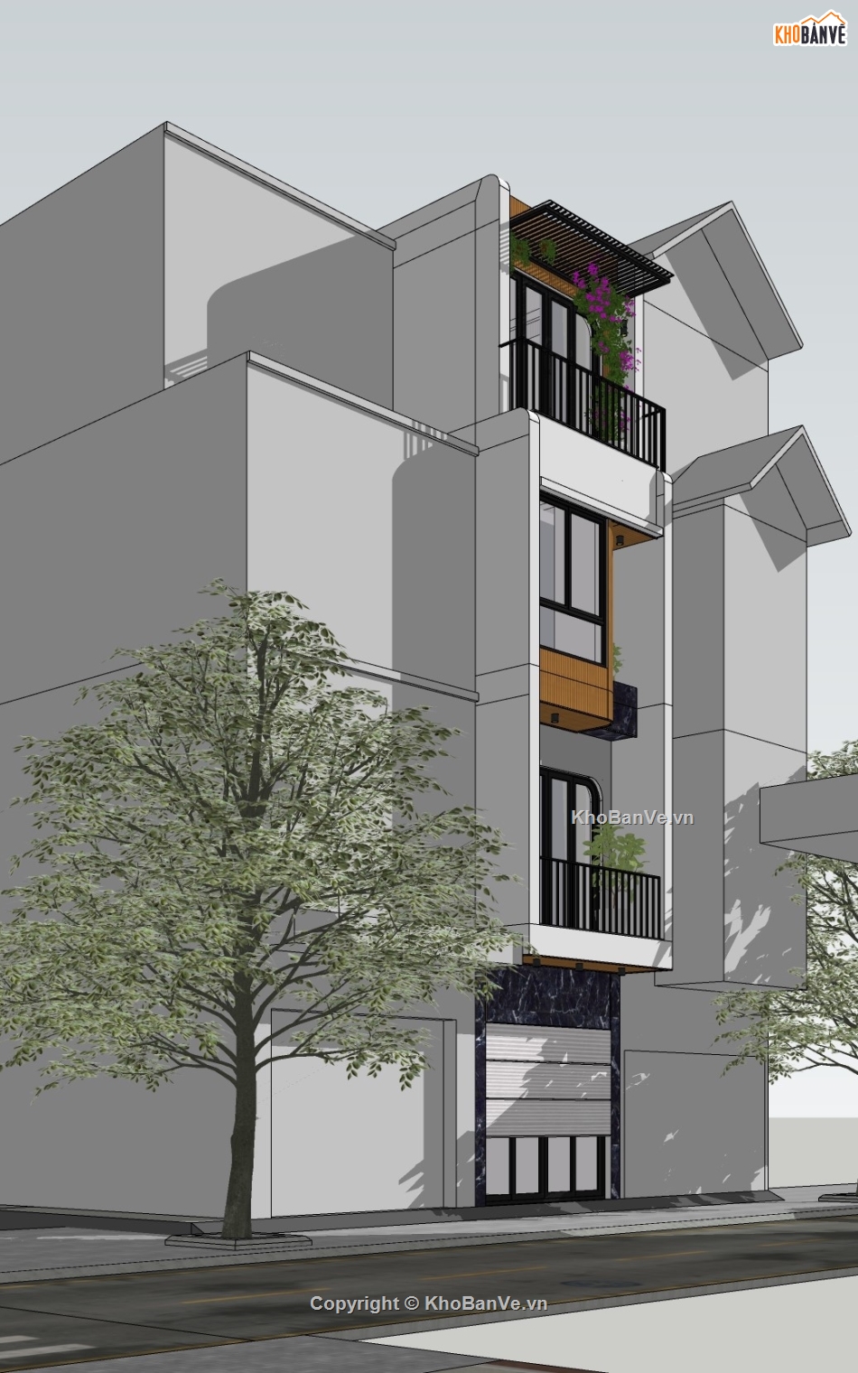 nhà phố 4 tầng 3x12m,model su nhà phố 4 tầng,thiết kế sketchup nhà phố 4 tầng,nhà phố 4 tầng
