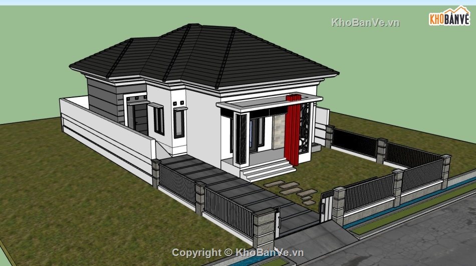 biệt thự 1 tầng,biệt thự sketchup,sketchup biệt thự,sketchup biệt thự 1 tầng