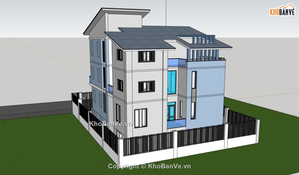 biệt thự 3 tầng,biệt thự sketchup,biệt thự có bể bơi,phối cảnh biệt thự 3 tầng