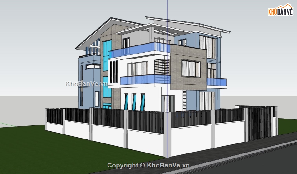 biệt thự 3 tầng,biệt thự sketchup,biệt thự có bể bơi,phối cảnh biệt thự 3 tầng