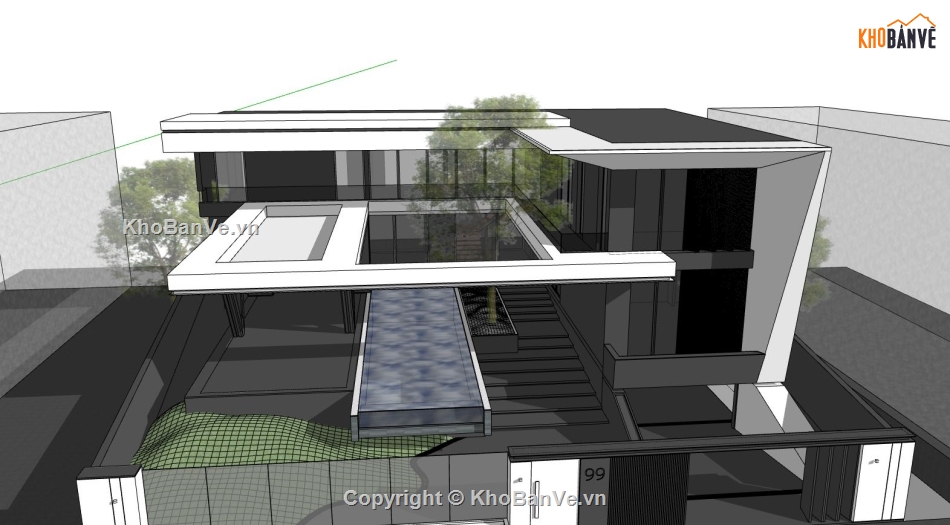 biệt thự sketchup,dựng model su biệt thự 2 tầng,thiết kế biệt thự 2 tầng,phối cảnh biệt thự 2 tầng